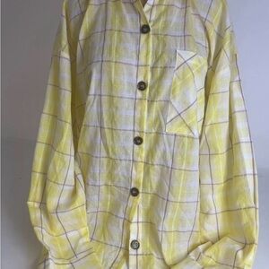 Women's Bibi Yellow Plaid Button Down Small